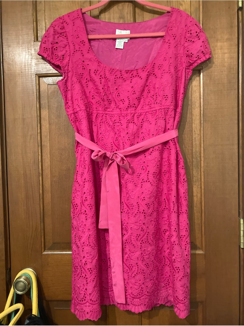 Donna Morgan Hot Pink Eyelet Cottage Dress with Pockets Size 8
